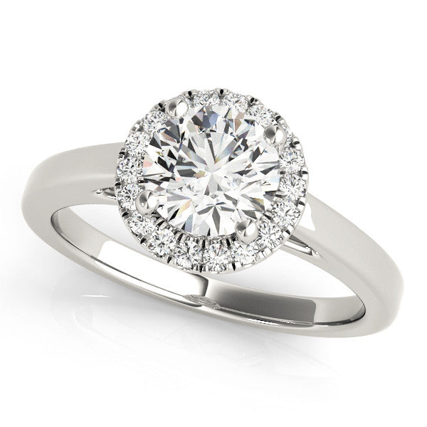 White gold Round Halo Diamond Solitaire Ring with Round Band and Four-Prong Setting
