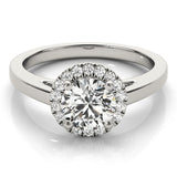 Silver Round Halo Diamond Solitaire Ring with Round Band and Four-Prong Setting