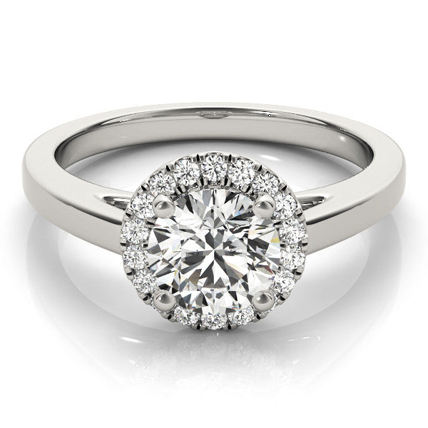 White gold Round Halo Diamond Solitaire Ring with Round Band and Four-Prong Setting