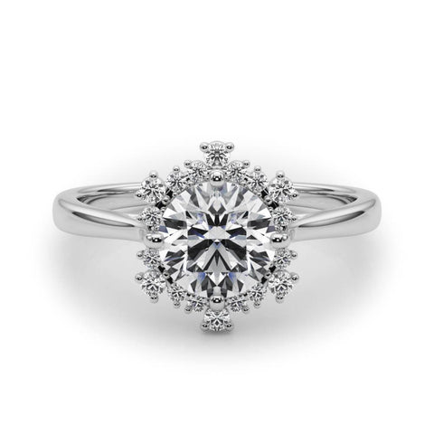 Silver Round Halo Diamond Solitaire with Pavé Band and Four-Prong Setting 2