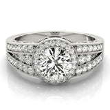 Silver Round Halo Diamond Split Shank Ring with Prong Setting 1
