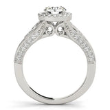 Silver Round Halo Diamond Vintage Split Shank Ring with Milgrain Edge 2
