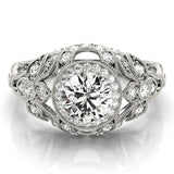 Silver Round Halo Filigree Diamond Engagement Ring with Prong Setting 1