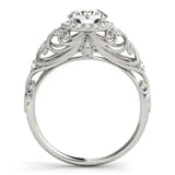 Silver Round Halo Filigree Solitaire Diamond Ring with Milgrain Detailing 2