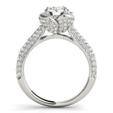 Silver Round Halo Floral Diamond Engagement Ring with Pave Split Shank and Four-Prong Setting 2