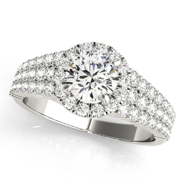 Silver Round Halo Pavé Diamond Engagement Ring with Split Shank and Four-Prong Setting 1
