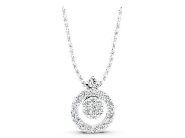 Silver Round Halo Pavé Diamond Pendant with Four-Prong Setting