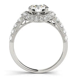 Silver Round Halo Pavé Split Shank Heart Prong Ring 2