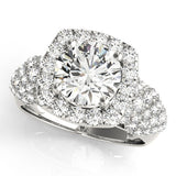 Silver Round Halo Pave Diamond Engagement Ring with Four-Prong Setting 1
