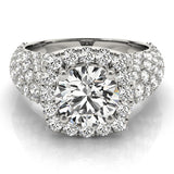 Silver Round Halo Pave Diamond Engagement Ring with Four-Prong Setting 2