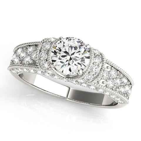 Silver Round Halo Pave Diamond Engagement Ring with Milgrain Detailing 2
