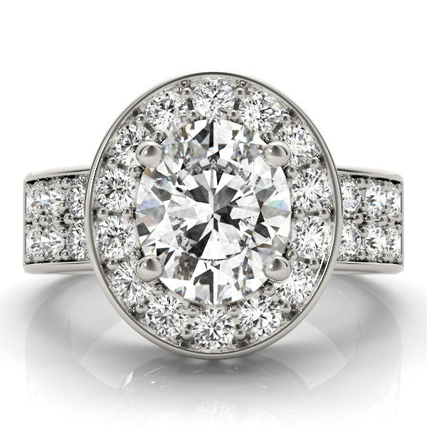 Silver Round Halo Pave Diamond Ring with Four-Prong Setting 2