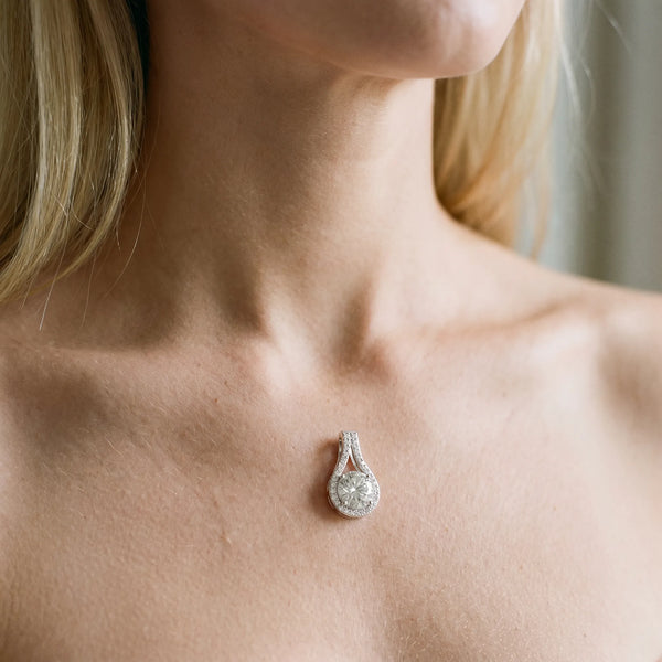 Silver Round Halo Prong Set Pendant