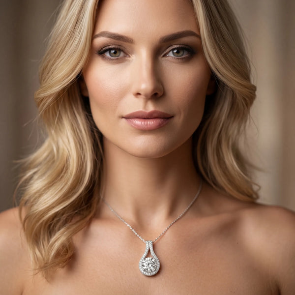 Silver Round Halo Prong Set Pendant