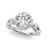 Silver Round Halo Solitaire Diamond Ring with Twisted Band and Four-Prong Setting