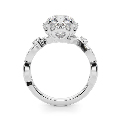 Silver Round Halo Solitaire Diamond Ring with Twisted Band and Four-Prong Setting