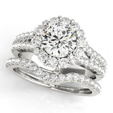18K White Gold 3.04 Carat F VVS2 Round Halo Split Shank Diamond Engagement Ring with Pave Band and Four-Prong Setting