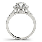 18K White Gold 3.04 Carat F VVS2 Round Halo Split Shank Diamond Engagement Ring with Pave Band and Four-Prong Setting
