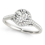 Silver Round Halo Split Shank Diamond Engagement Ring