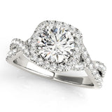 Silver Round Halo Twist Band Diamond Engagement Ring with Prong Setting 1