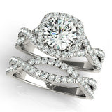 Silver Round Halo Twist Band Diamond Engagement Ring with Prong Setting 2