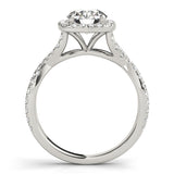 Silver Round Halo Twist Band Diamond Engagement Ring with Prong Setting