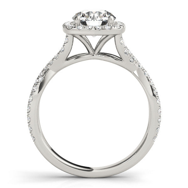 White gold Round Halo Twist Band Diamond Engagement Ring with Prong Setting