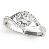 Silver Round Halo Twist Band Prong Set Ring 1