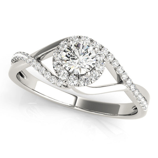 White gold Round Halo Twist Band Prong Set Ring