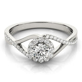 Silver Round Halo Twist Band Prong Set Ring 2