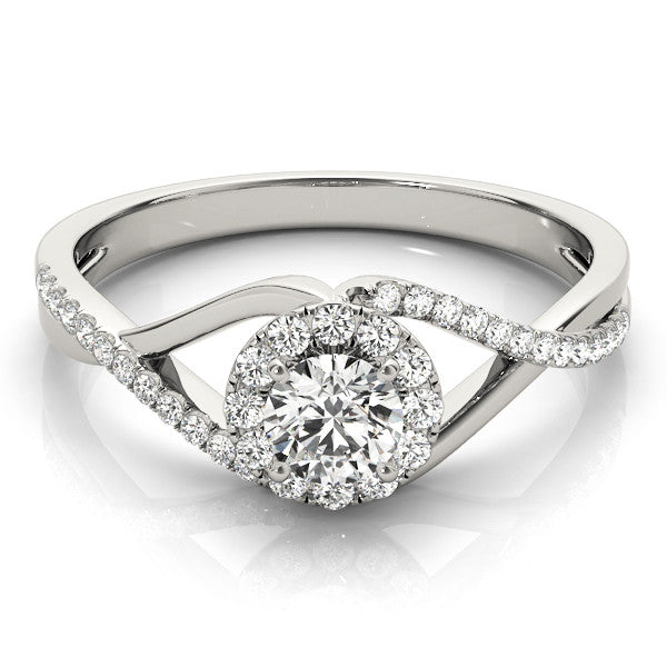 White gold Round Halo Twist Band Prong Set Ring