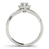 Silver Round Halo Twist Band Prong Set Ring