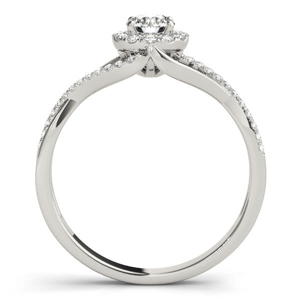 White gold Round Halo Twist Band Prong Set Ring