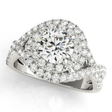 Silver Round Halo Twist Band Prong Setting Ring