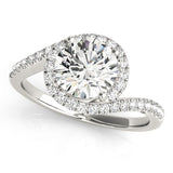 Silver Round Halo Twist Band Solitaire Prong Setting Ring 1