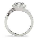 Silver Round Halo Twist Band Solitaire Prong Setting Ring