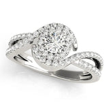 Silver Round Halo Twist Band Solitaire Prong Setting