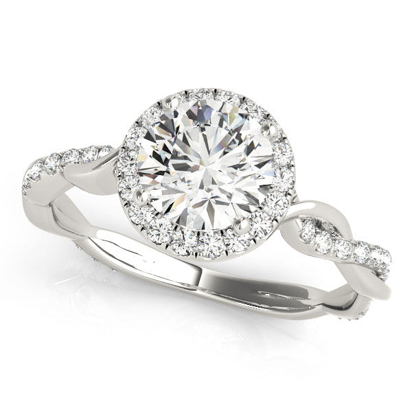 Silver Round Halo Twist Band Solitaire Ring 2