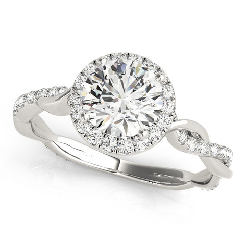 Silver Round Halo Twist Band Solitaire Ring 2