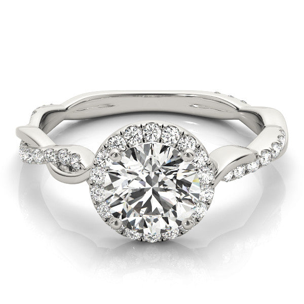 Silver Round Halo Twist Band Solitaire Ring