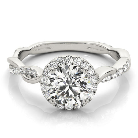Silver Round Halo Twist Band Solitaire Ring
