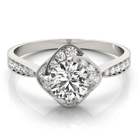 Silver Round Halo Twist Diamond Engagement Ring with Pavé Band and Four-Prong Setting 2