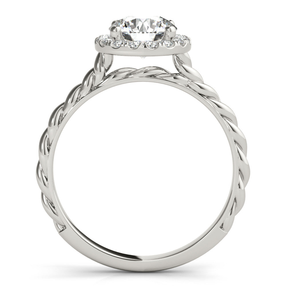 Silver Round Halo Twisted Band Four-Prong Diamond Ring 1