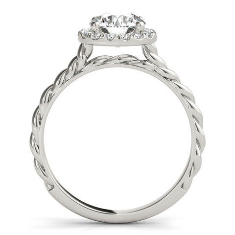 Silver Round Halo Twisted Band Four-Prong Diamond Ring 1