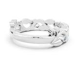 Silver Round Moissanite Leaf Eternity Band with Bezel Setting