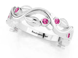 Silver Round Pink Sapphire Leaf Eternity Band with Bezel Setting_1