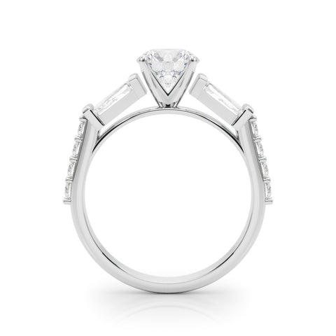 Silver Round Solitaire Baguette Side Stone Channel Set Engagement Ring 1