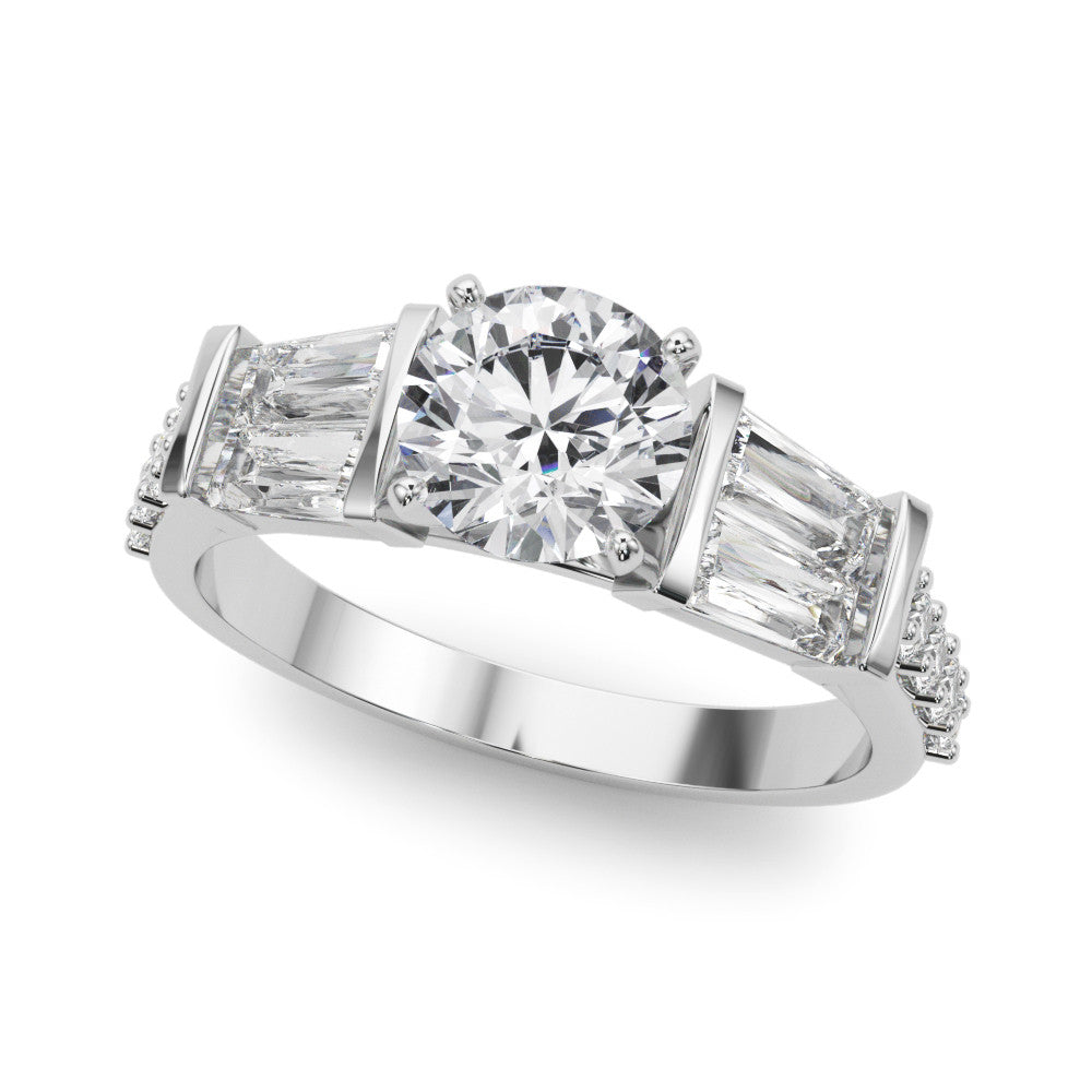 Silver Round Solitaire Baguette Side Stone Channel Set Engagement Ring 2