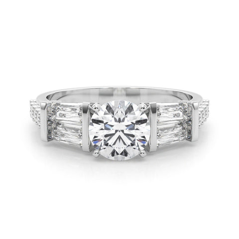 Silver Round Solitaire Baguette Side Stone Channel Set Engagement Ring