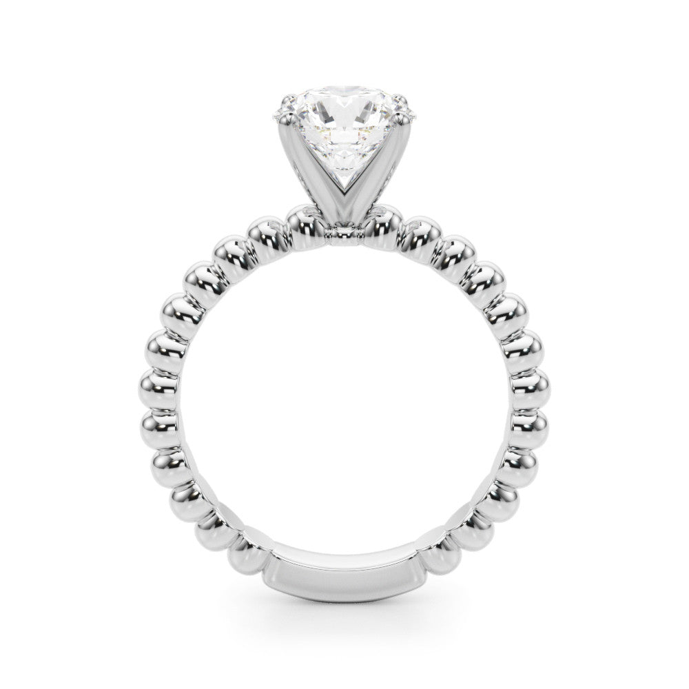 Silver Round Solitaire Beaded Band Prong Setting Ring 1